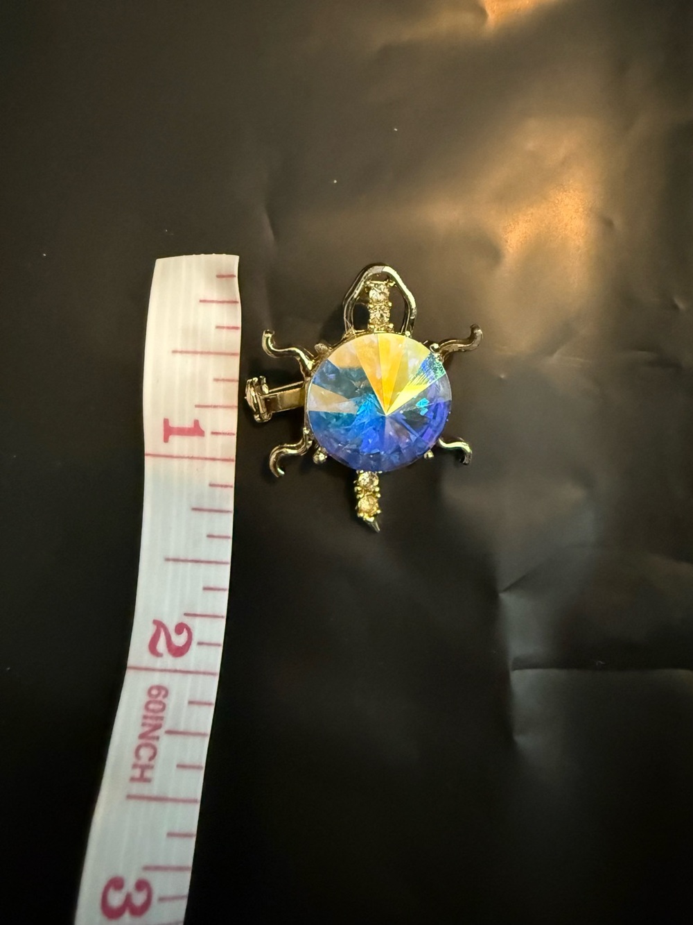 Turtle Pin w/ Large Aurora Borealis Coated Crystal Centerpiece